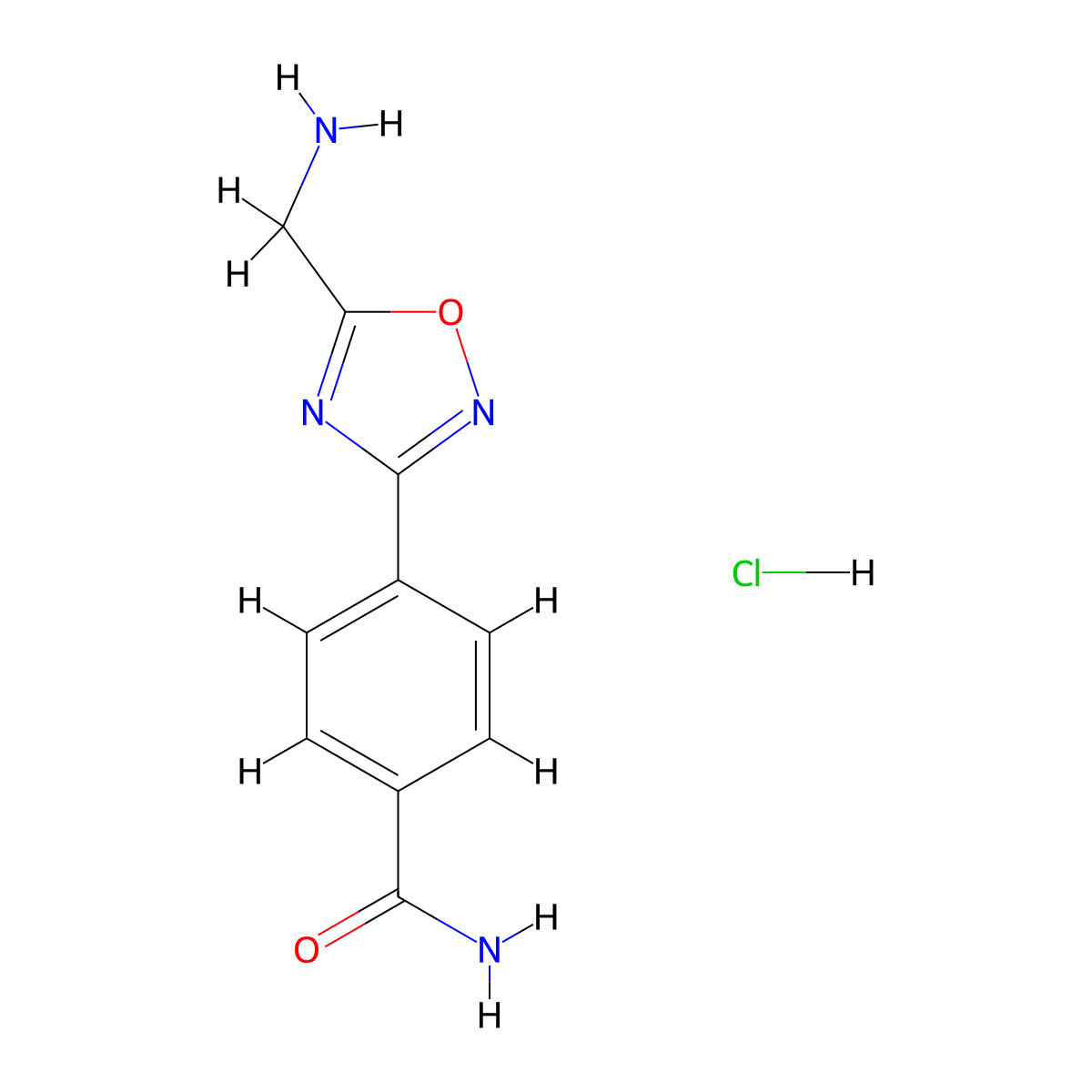 4-[5-(Aminomethyl)-1,2,4-oxadiazol-3-yl]benzamide hydrochloride molecular structure, CAS 2279123-49-6