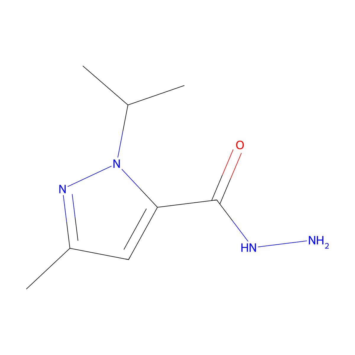 1-Isopropyl-3-methyl-1H-pyrazole-5-carbohydrazide molecular structure, CAS 2279123-65-6