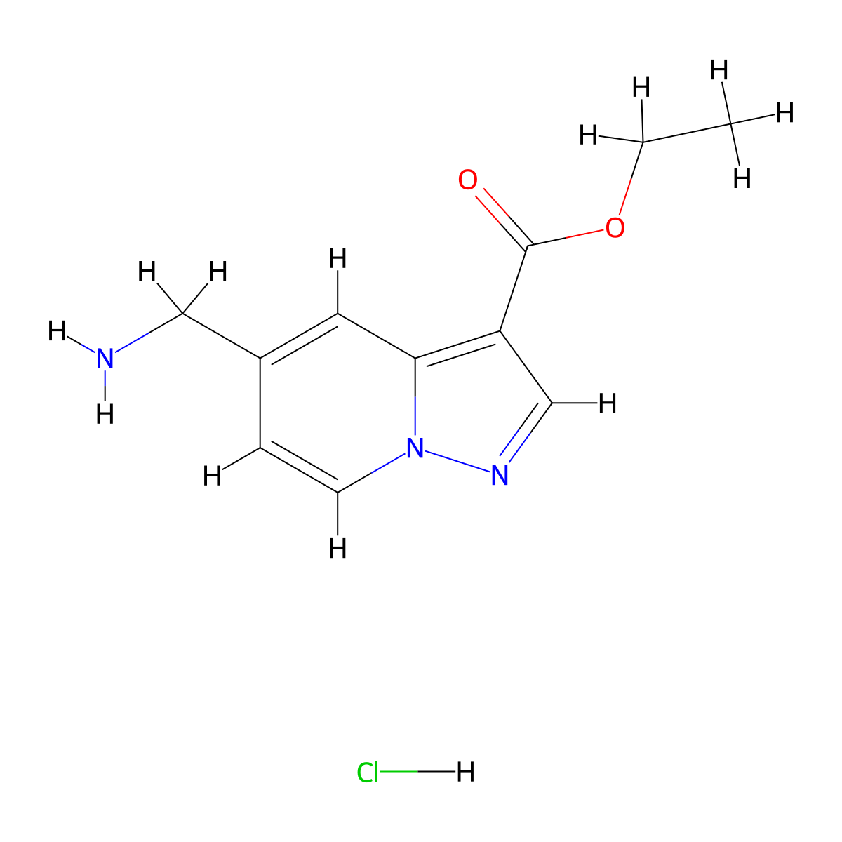 Ethyl 5-(aminomethyl)pyrazolo(1,5-a)pyridine-3-carboxylate hydrochloride molecular structure, CAS 2279124-47-7