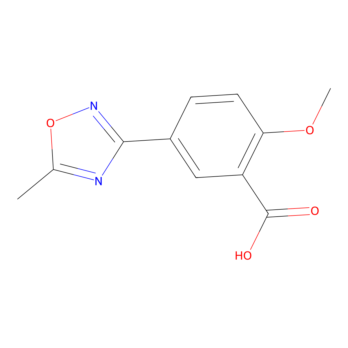 2-Methoxy-5-(5-methyl-1,2,4-oxadiazol-3-yl)benzoic acid molecular structure, CAS 2279124-57-9