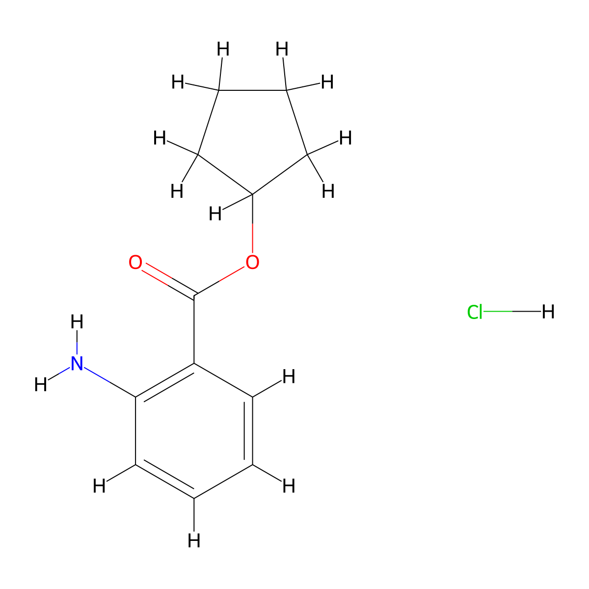 Cyclopentyl 2-aminobenzoate hydrochloride molecular structure, CAS 2279124-61-5