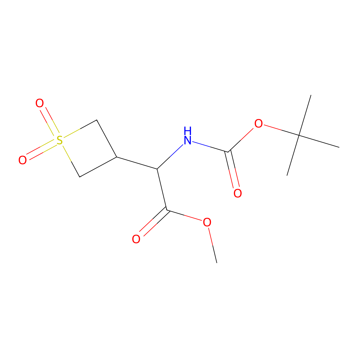 Methyl 2-(tert-butoxycarbonylamino)-2-(1,1-dioxothietan-3-yl)acetate molecular structure, CAS 2279126-47-3