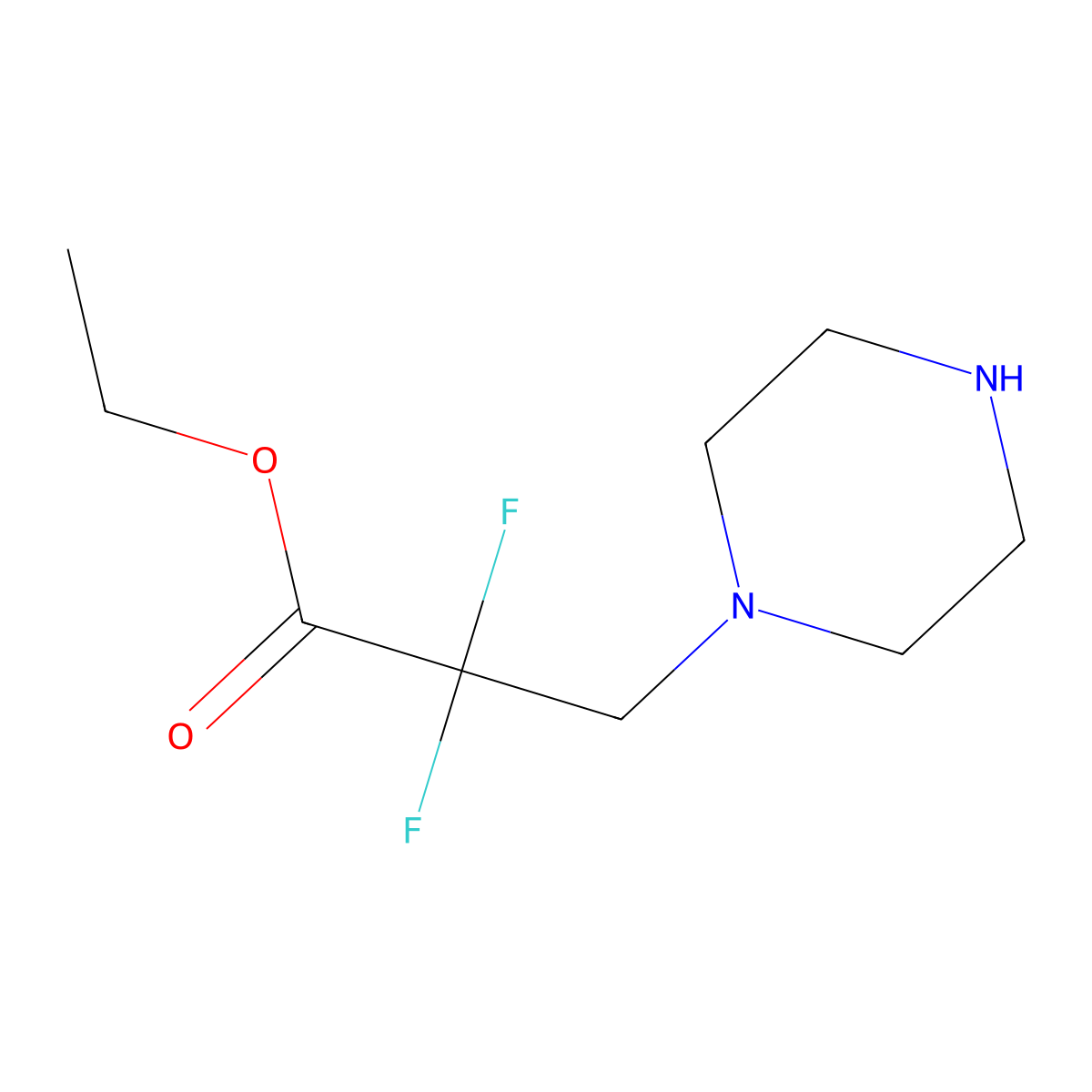 Ethyl 2,2-difluoro-3-(piperazin-1-yl)propanoate molecular structure, CAS 2279282-09-4