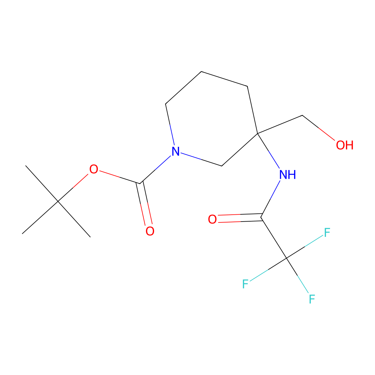 Tert-butyl 3-(hydroxymethyl)-3-(trifluoroacetamido)piperidine-1-carboxylate molecular structure, CAS 2279367-43-8