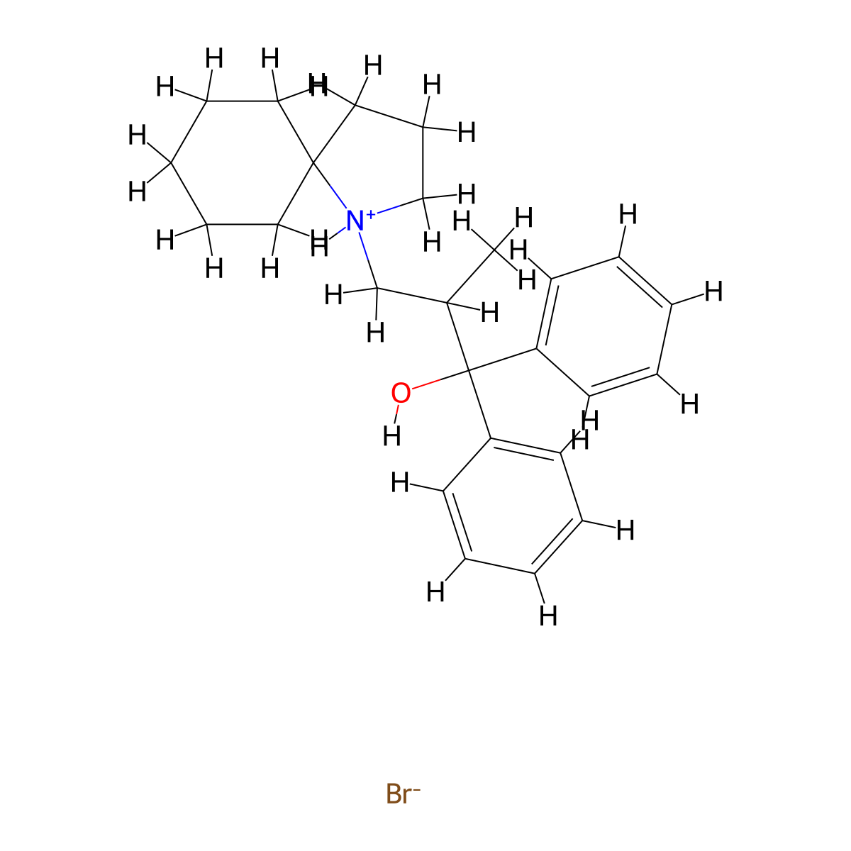 1-Azaspiro(4,5)decane-1-propanol, beta-methyl-alpha,alpha-diphenyl-, hydrobromide molecular structure, CAS 22794-21-4