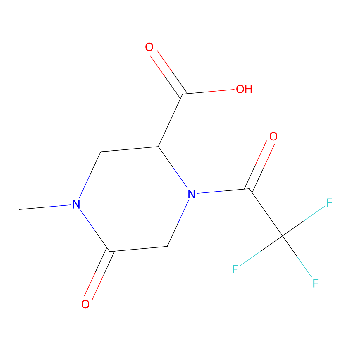 4-Methyl-5-oxo-1-(trifluoroacetyl)piperazine-2-carboxylic acid molecular structure, CAS 2279439-39-1