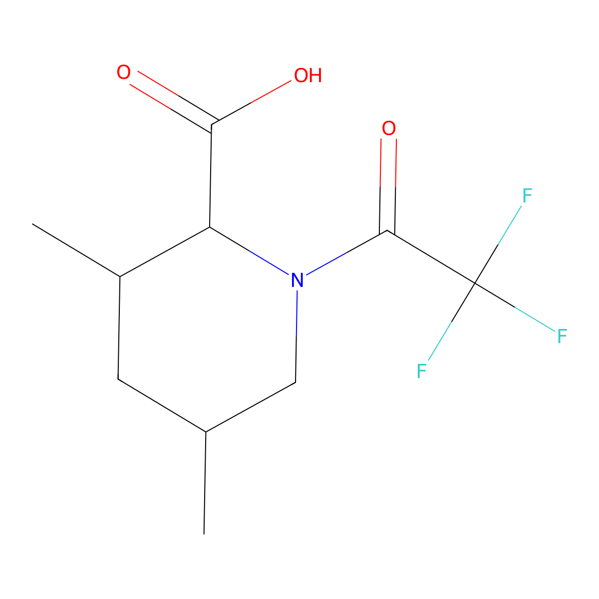 3,5-Dimethyl-1-(trifluoroacetyl)piperidine-2-carboxylic acid molecular structure, CAS 2279475-16-8