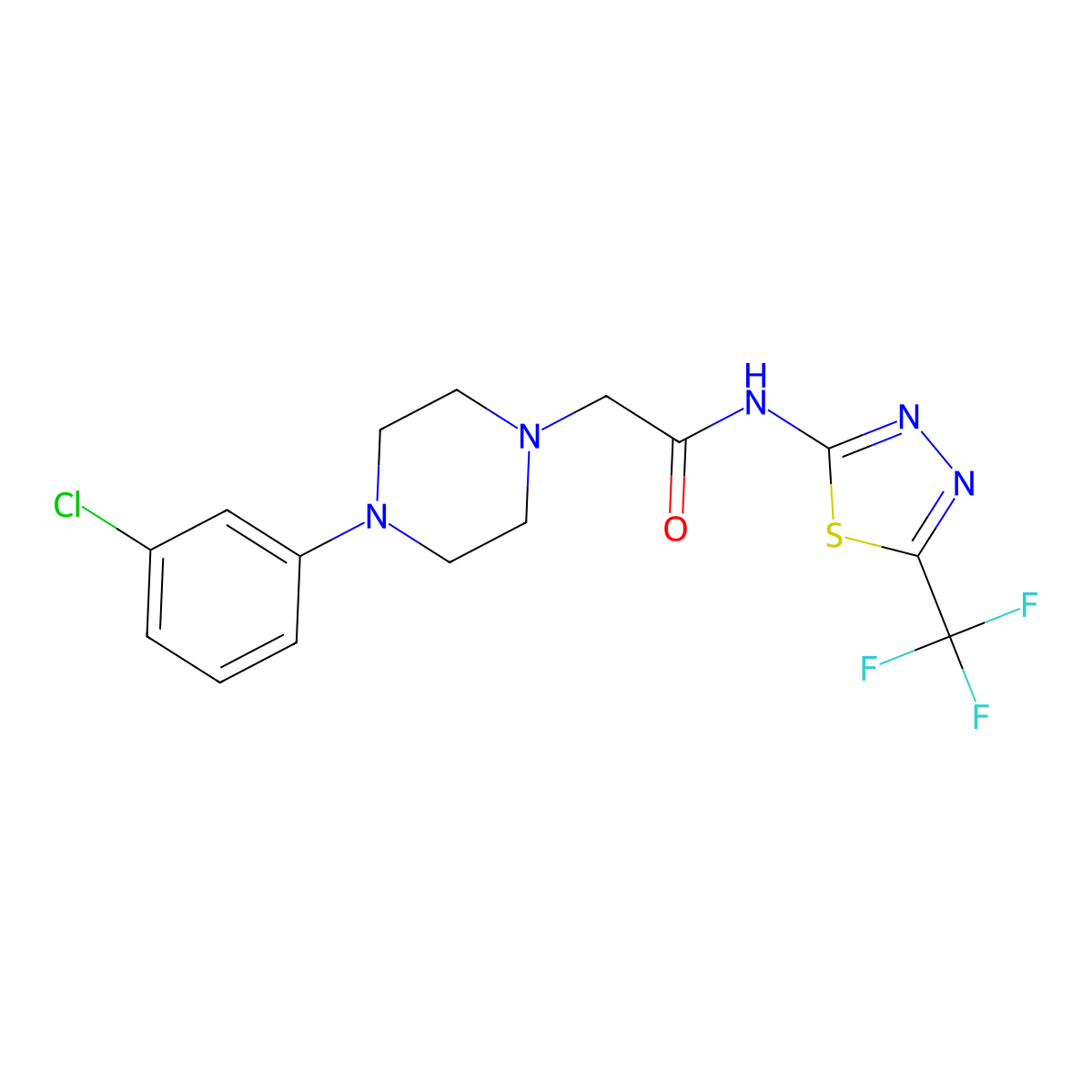 2-[4-(3-chlorophenyl)piperazin-1-yl]-N-[5-(trifluoromethyl)-1,3,4-thiadiazol-2-yl]acetamide molecular structure, CAS 227958-10-3