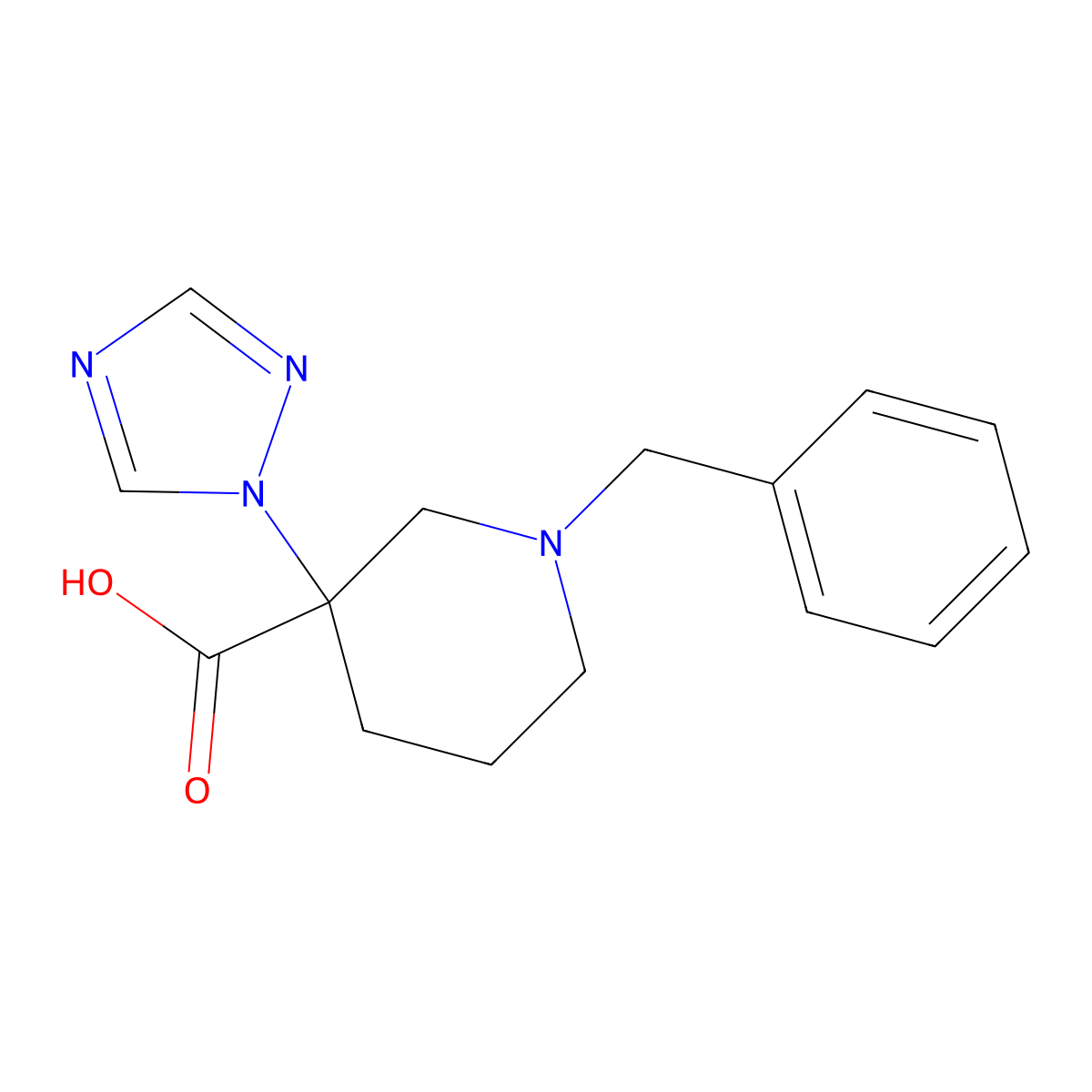 1-benzyl-3-(1H-1,2,4-triazol-1-yl)piperidine-3-carboxylic acid molecular structure, CAS 2279653-90-4