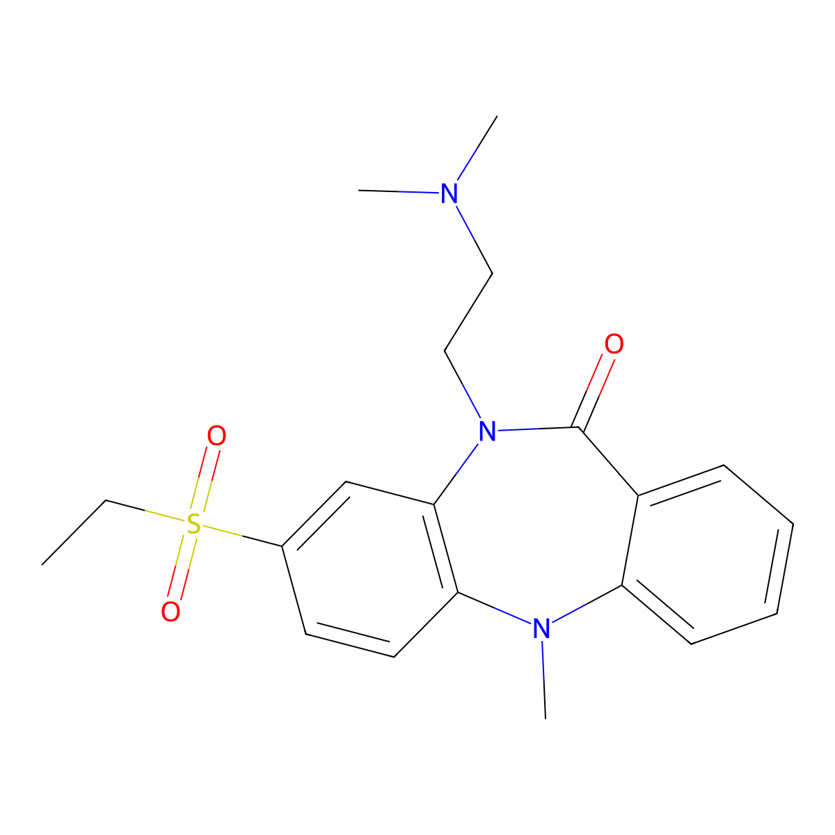 11H-Dibenzo(b,e)(1,4)diazepin-11-one, 5,10-dihydro-10-(2-(dimethylamino)ethyl)-8-ethylsulfonyl-5-methyl- molecular structure, CAS 22797-20-2