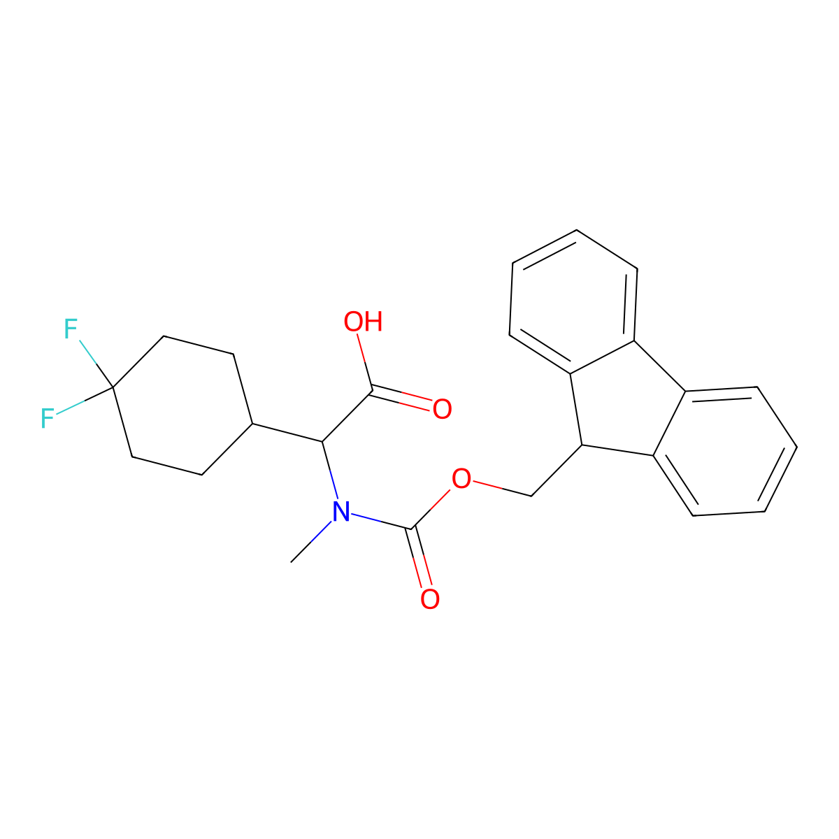 2-(4,4-difluorocyclohexyl)-2-({[(9H-fluoren-9-yl)methoxy]carbonyl}(methyl)amino)acetic acid molecular structure, CAS 2279733-96-7