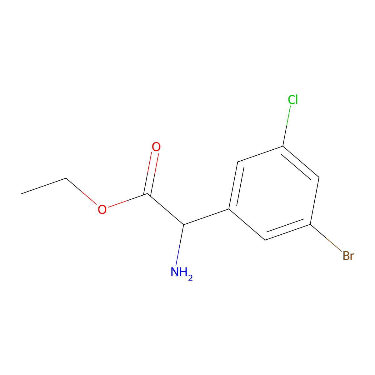 Ethyl 2-amino-2-(3-bromo-5-chlorophenyl)acetate molecular structure, CAS 2279741-45-4