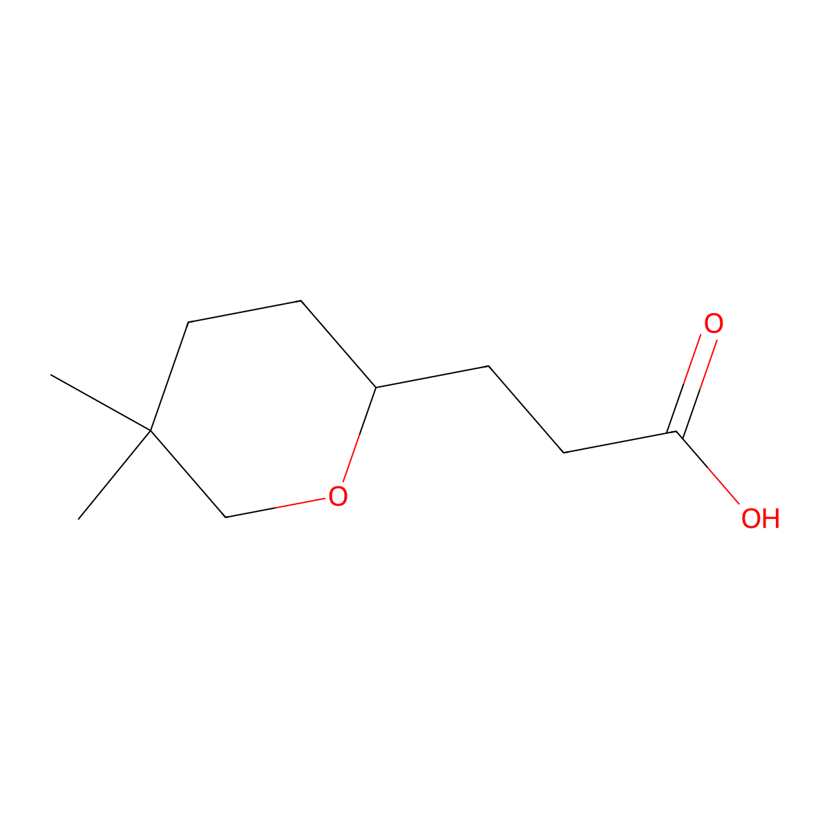 3-(5,5-Dimethyloxan-2-yl)propanoic acid molecular structure, CAS 2279878-84-9