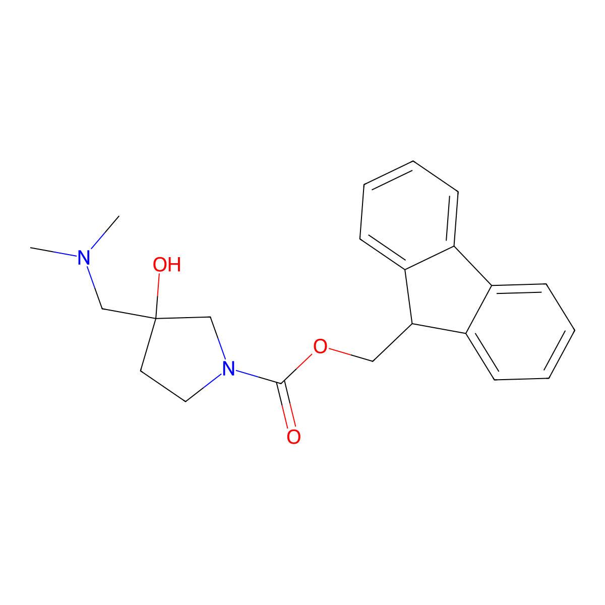 (9H-fluoren-9-yl)methyl 3-[(dimethylamino)methyl]-3-hydroxypyrrolidine-1-carboxylate molecular structure, CAS 2279989-23-8