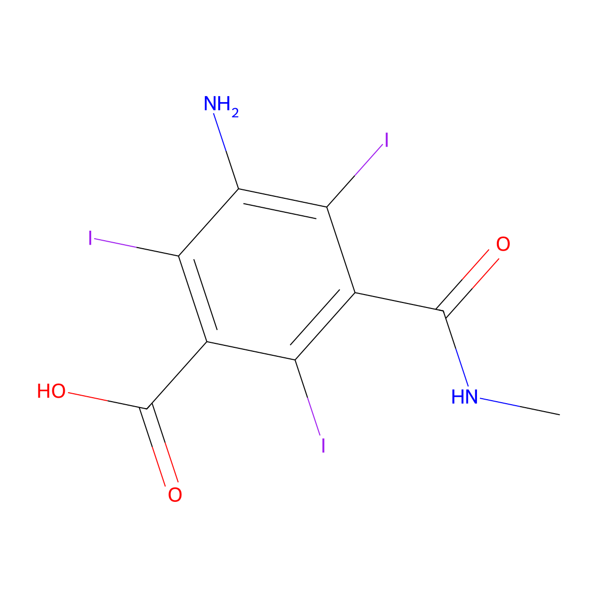 3-Amino-2,4,6-triiodo-5-[(methylamino)carbonyl]benzoic acid molecular structure, CAS 2280-89-9