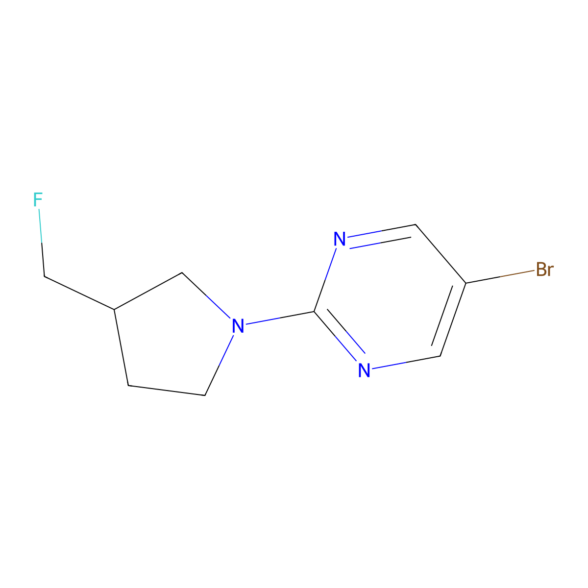 5-Bromo-2-[3-(fluoromethyl)pyrrolidin-1-yl]pyrimidine molecular structure, CAS 2280194-30-9