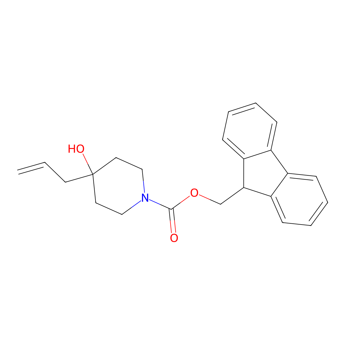 (9H-fluoren-9-yl)methyl 4-hydroxy-4-(prop-2-en-1-yl)piperidine-1-carboxylate molecular structure, CAS 2280226-54-0