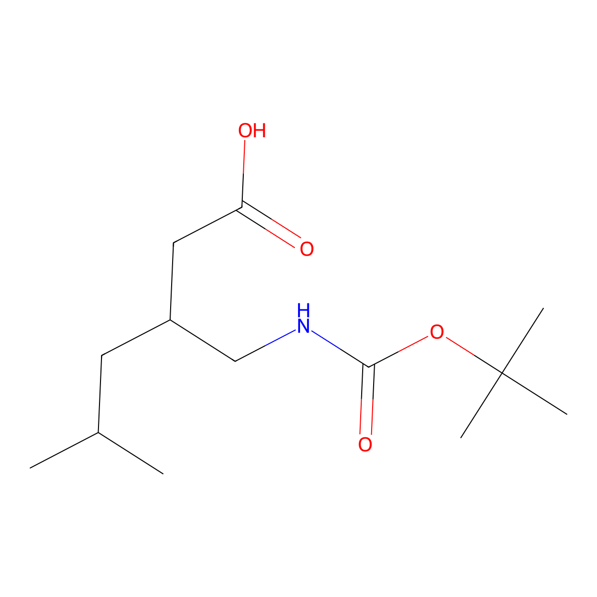 3-(((tert-Butoxycarbonyl)amino)methyl)-5-methylhexanoic acid molecular structure, CAS 228104-41-4