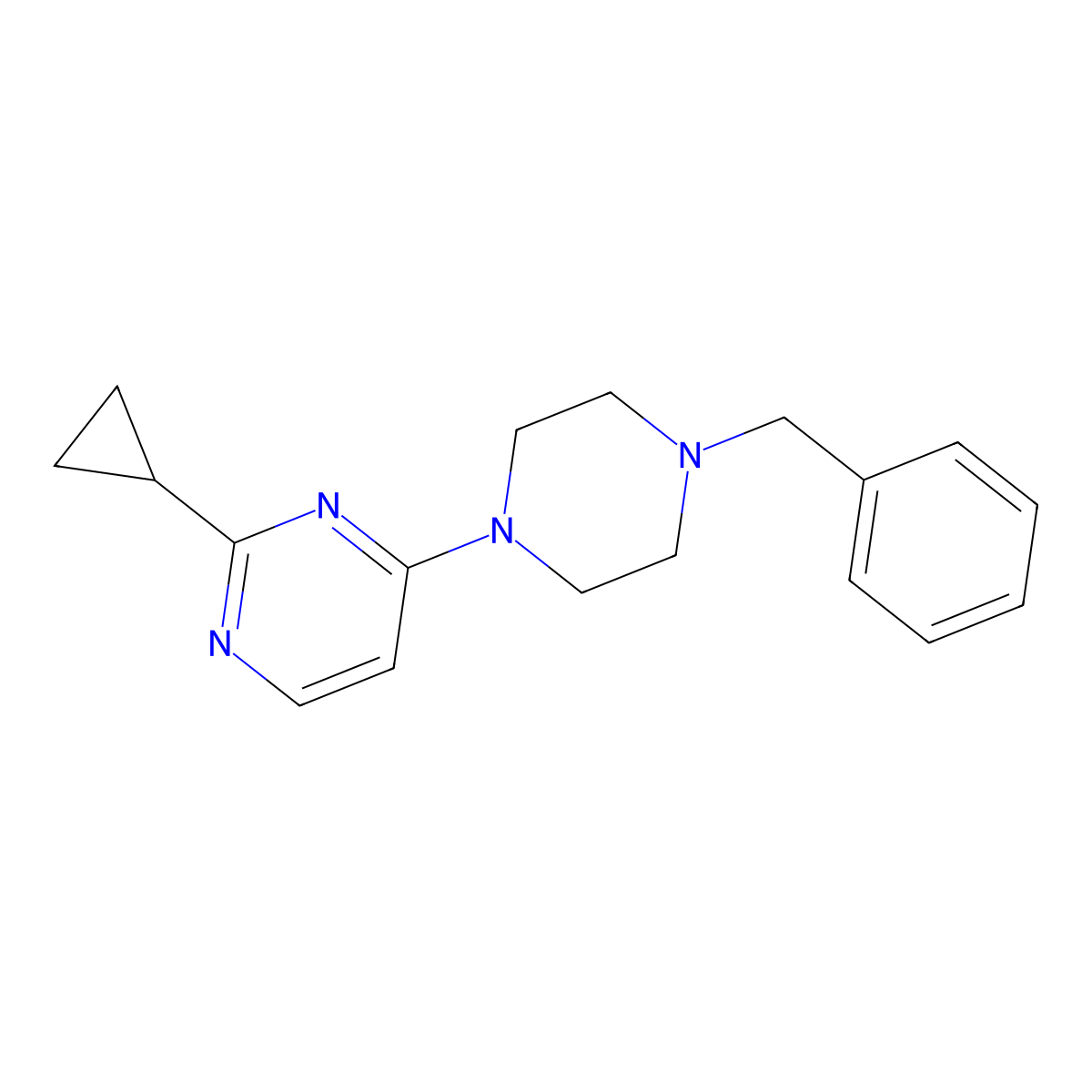 4-(4-Benzylpiperazin-1-yl)-2-cyclopropylpyrimidine molecular structure, CAS 2281204-87-1