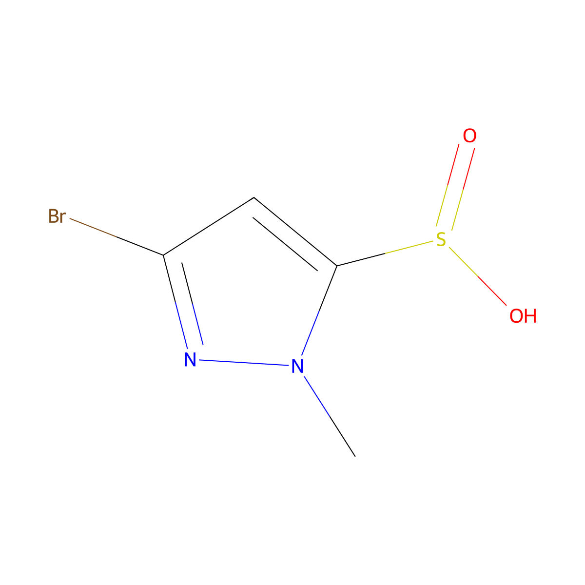 3-bromo-1-methyl-1H-pyrazole-5-sulfinic acid molecular structure, CAS 2281337-09-3