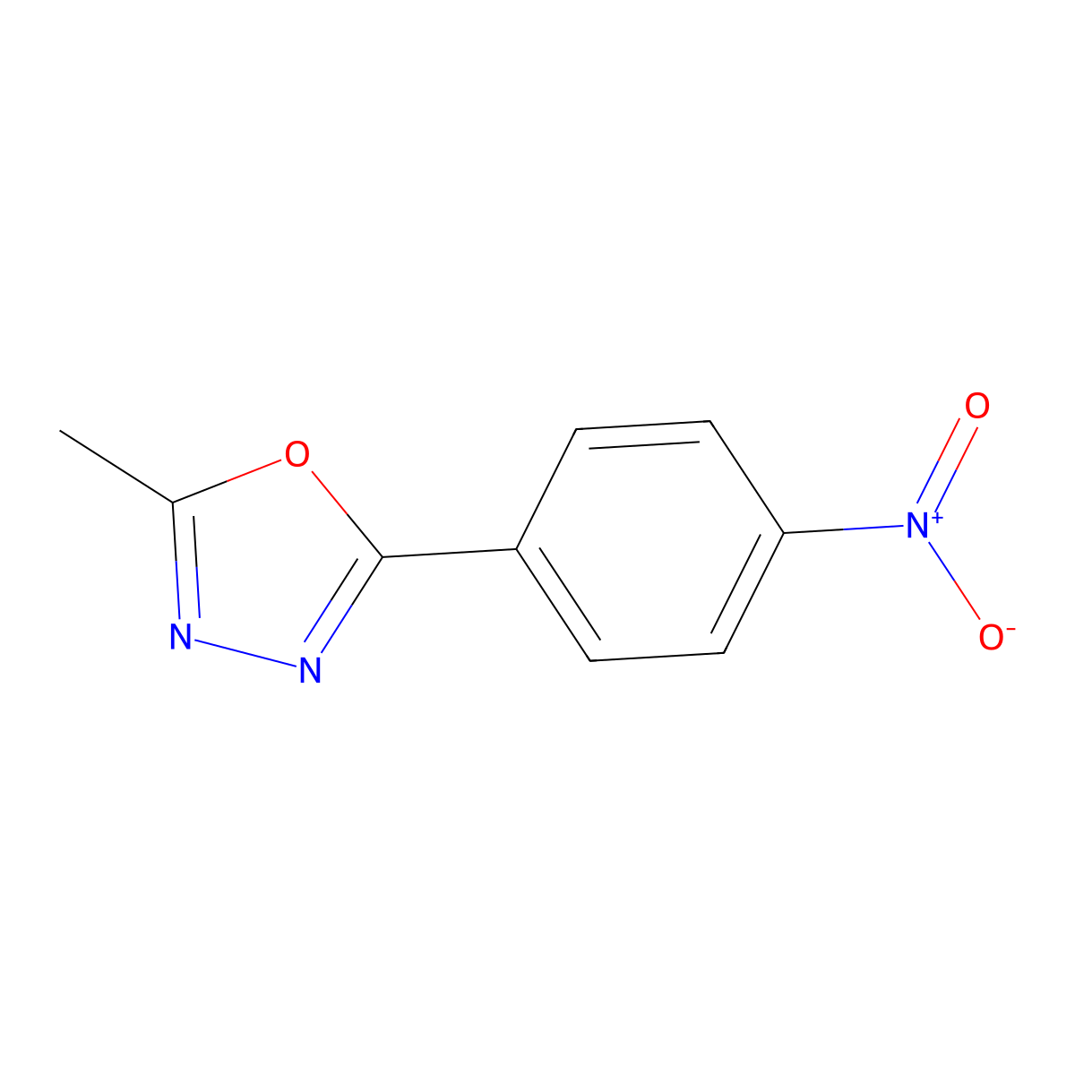 2-Methyl-5-(4-nitro-phenyl)-(1,3,4)oxadiazole molecular structure, CAS 22815-99-2
