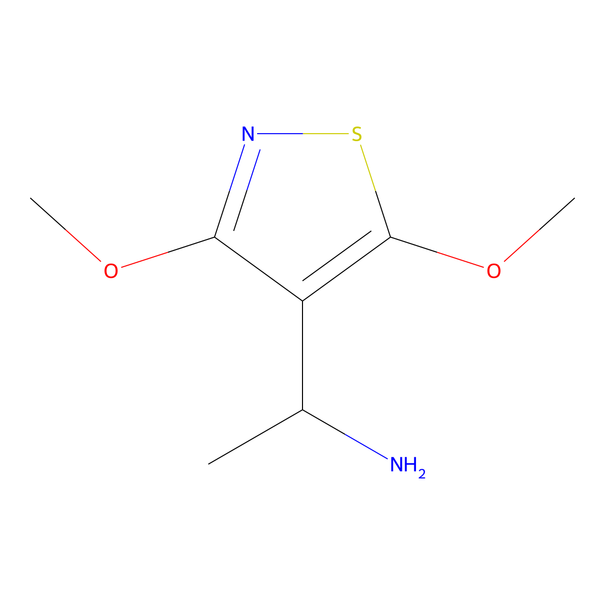 1-(3,5-Dimethoxy-1,2-thiazol-4-yl)ethan-1-amine molecular structure, CAS 2281521-91-1