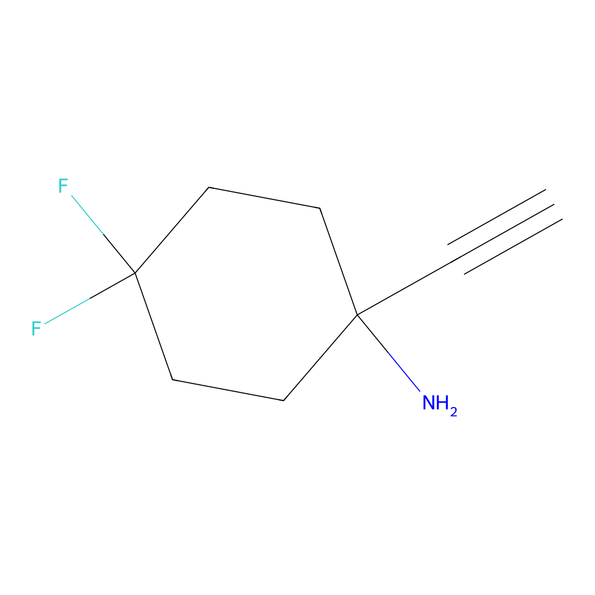 1-Ethynyl-4,4-difluorocyclohexan-1-amine molecular structure, CAS 2281575-22-0