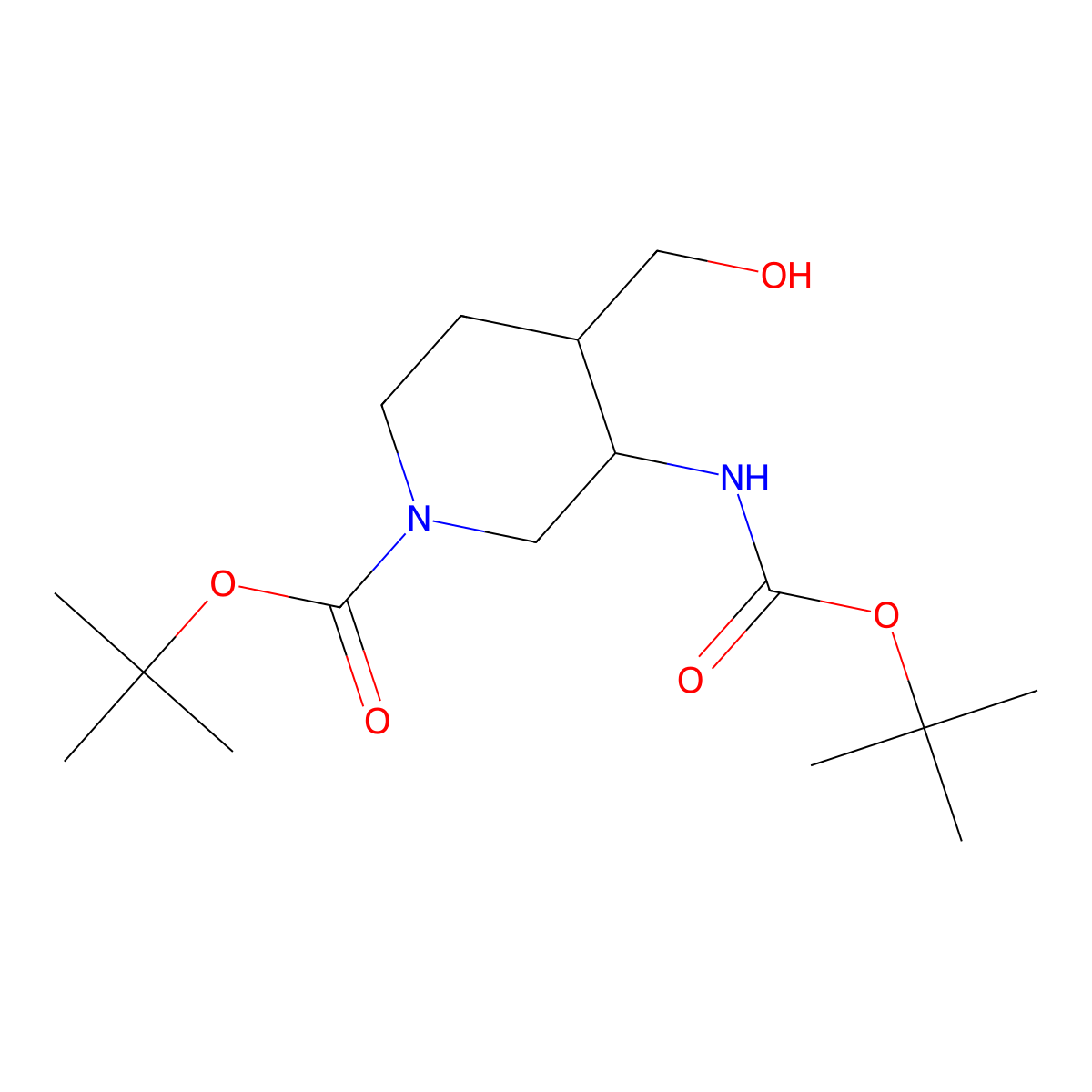 rac-tert-butyl (3R,4S)-3-{[(tert-butoxy)carbonyl]amino}-4-(hydroxymethyl)piperidine-1-carboxylate molecular structure, CAS 2281849-91-8