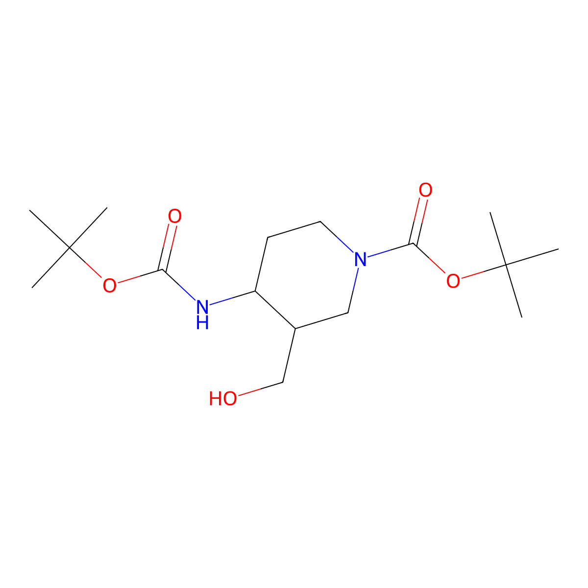 rac-tert-butyl (3R,4S)-4-{[(tert-butoxy)carbonyl]amino}-3-(hydroxymethyl)piperidine-1-carboxylate molecular structure, CAS 2281867-82-9