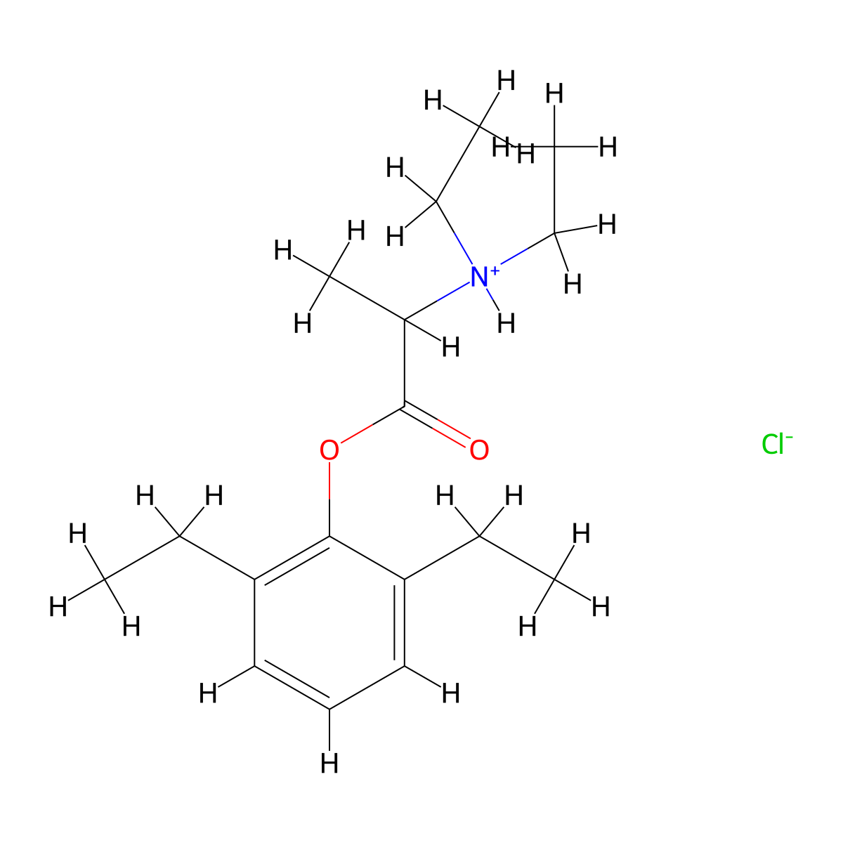 2,6-Diethylphenyl N,N-diethylalaninate--hydrogen chloride (1/1) molecular structure, CAS 2282-89-5