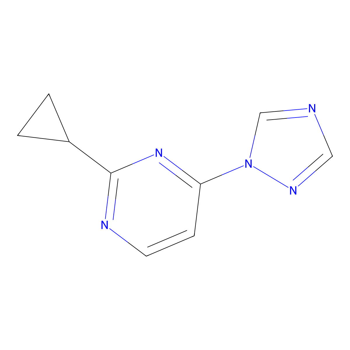 2-cyclopropyl-4-(1H-1,2,4-triazol-1-yl)pyrimidine molecular structure, CAS 2282079-42-7