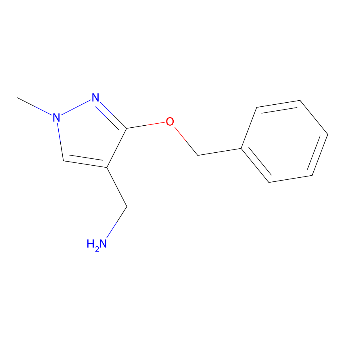 1-[3-(benzyloxy)-1-methyl-1H-pyrazol-4-yl]methanamine molecular structure, CAS 2282218-78-2