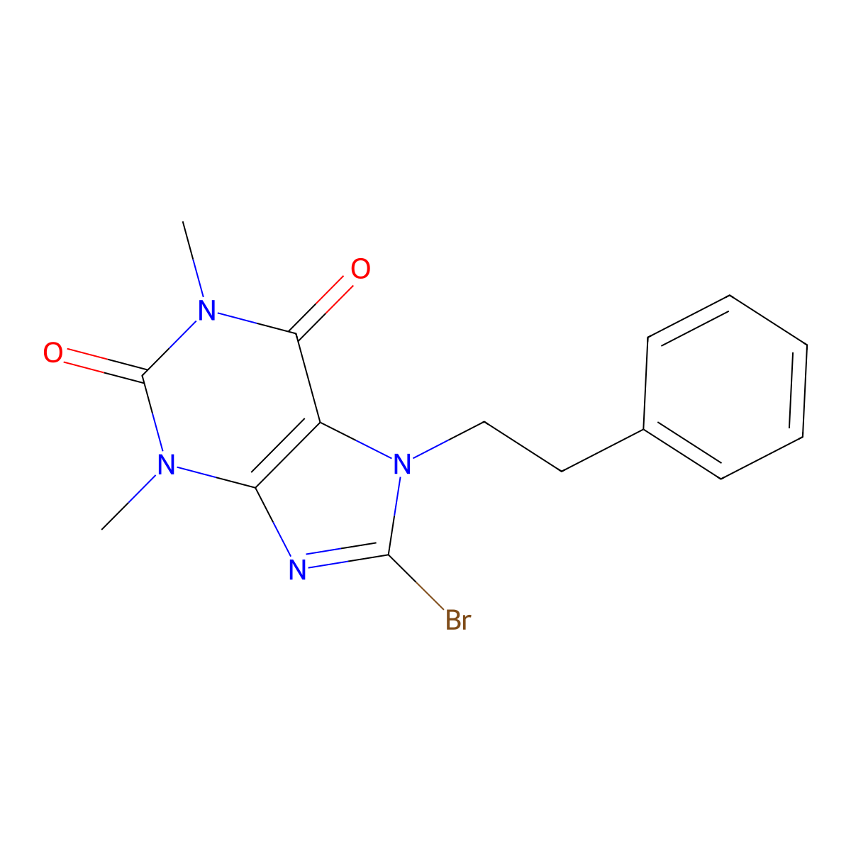 8-Bromo-1,3-dimethyl-7-(2-phenylethyl)-3,7-dihydro-1H-purine-2,6-dione molecular structure, CAS 228247-60-7