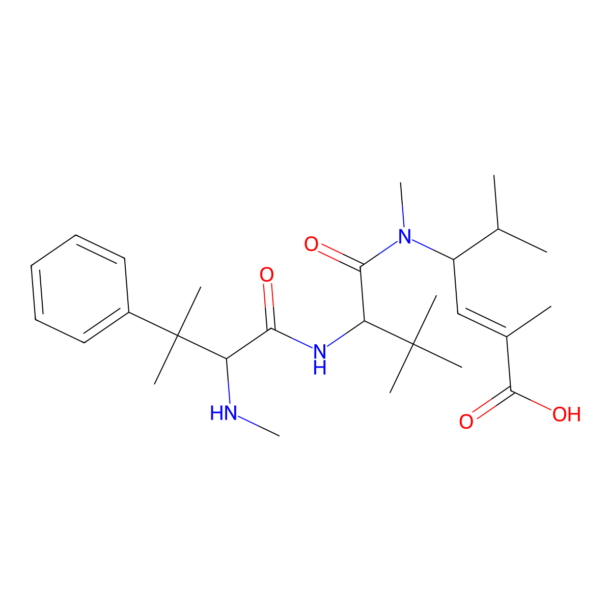 N,beta,beta-Trimethyl-L-phenylalanyl-N-((1S,2E)-3-carboxy-1-(1-methylethyl)-2-buten-1-yl)-N,3-dimethyl-L-valinamide molecular structure, CAS 228266-40-8