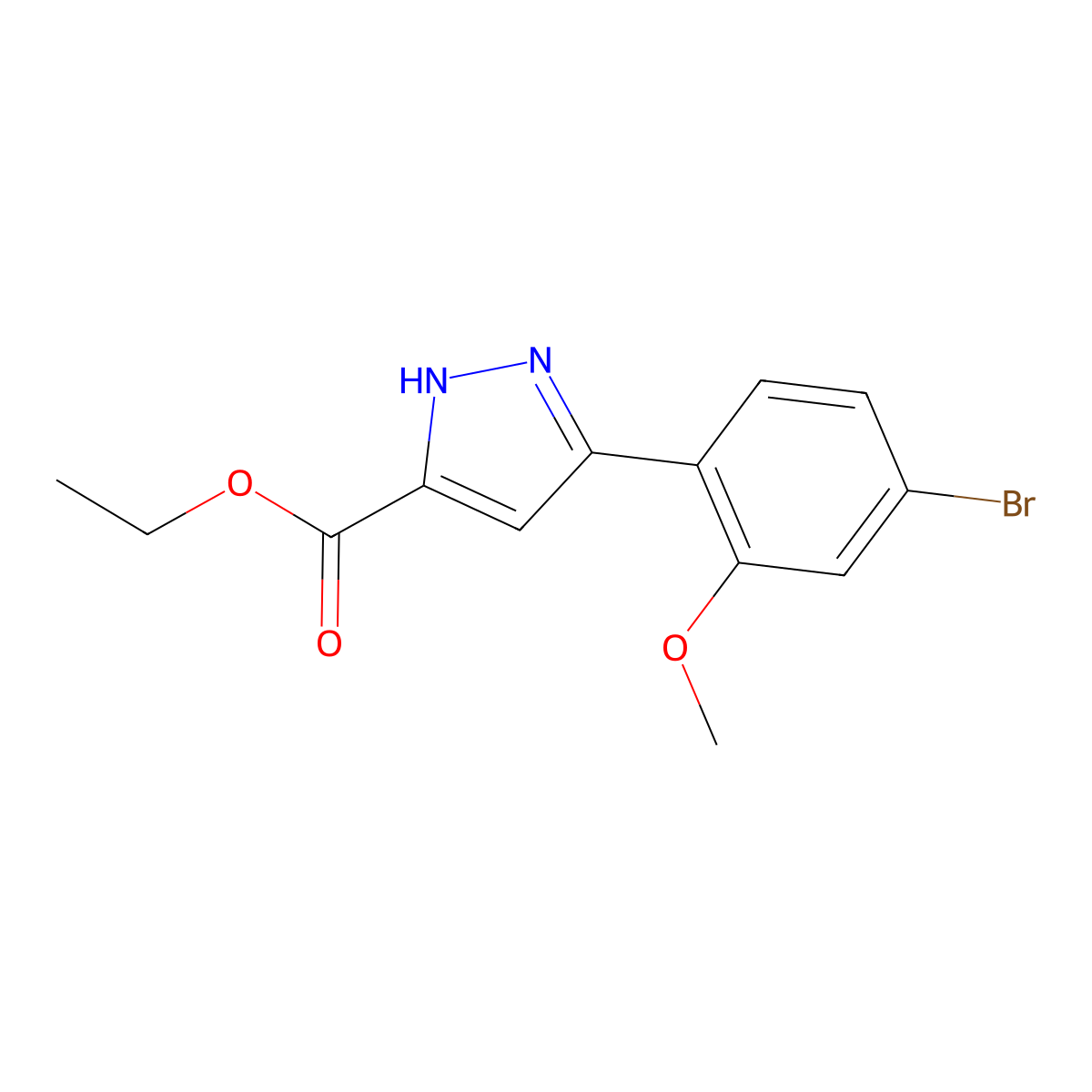 ethyl 5-(4-bromo-2-methoxyphenyl)-1H-pyrazole-3-carboxylate molecular structure, CAS 2282671-28-5