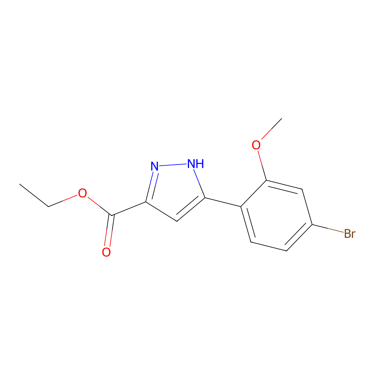 ethyl 5-(4-bromo-2-methoxyphenyl)-1H-pyrazole-3-carboxylate molecular structure, CAS 2282671-28-5