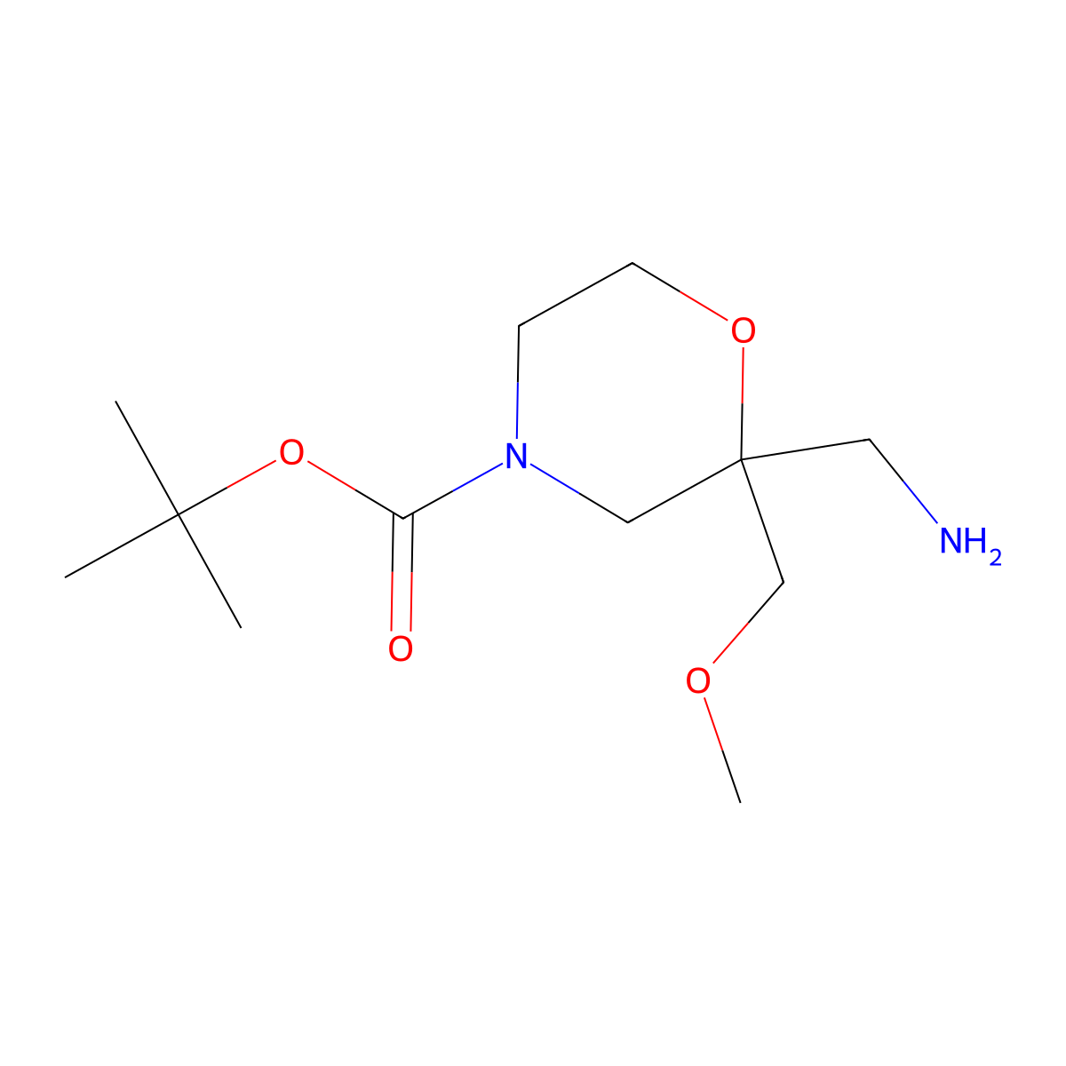 Tert-butyl 2-(aminomethyl)-2-(methoxymethyl)morpholine-4-carboxylate molecular structure, CAS 2282687-81-2