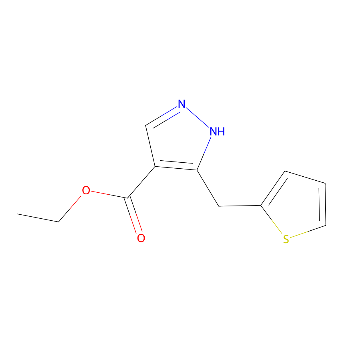 Ethyl 5-(thiophen-2-ylmethyl)-1H-pyrazole-4-carboxylate molecular structure, CAS 2282701-93-1