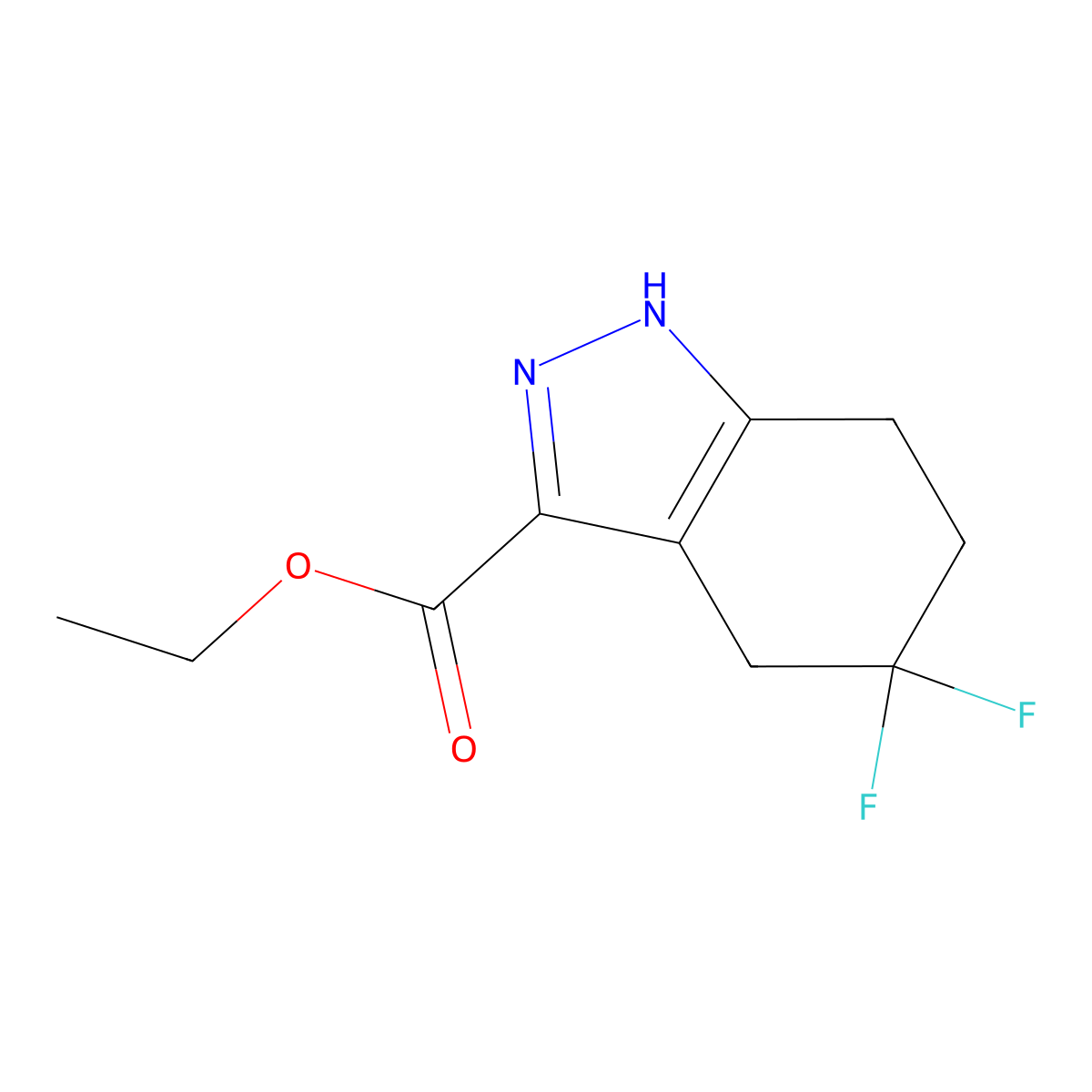 ethyl 5,5-difluoro-4,5,6,7-tetrahydro-1H-indazole-3-carboxylate molecular structure, CAS 2282704-43-0