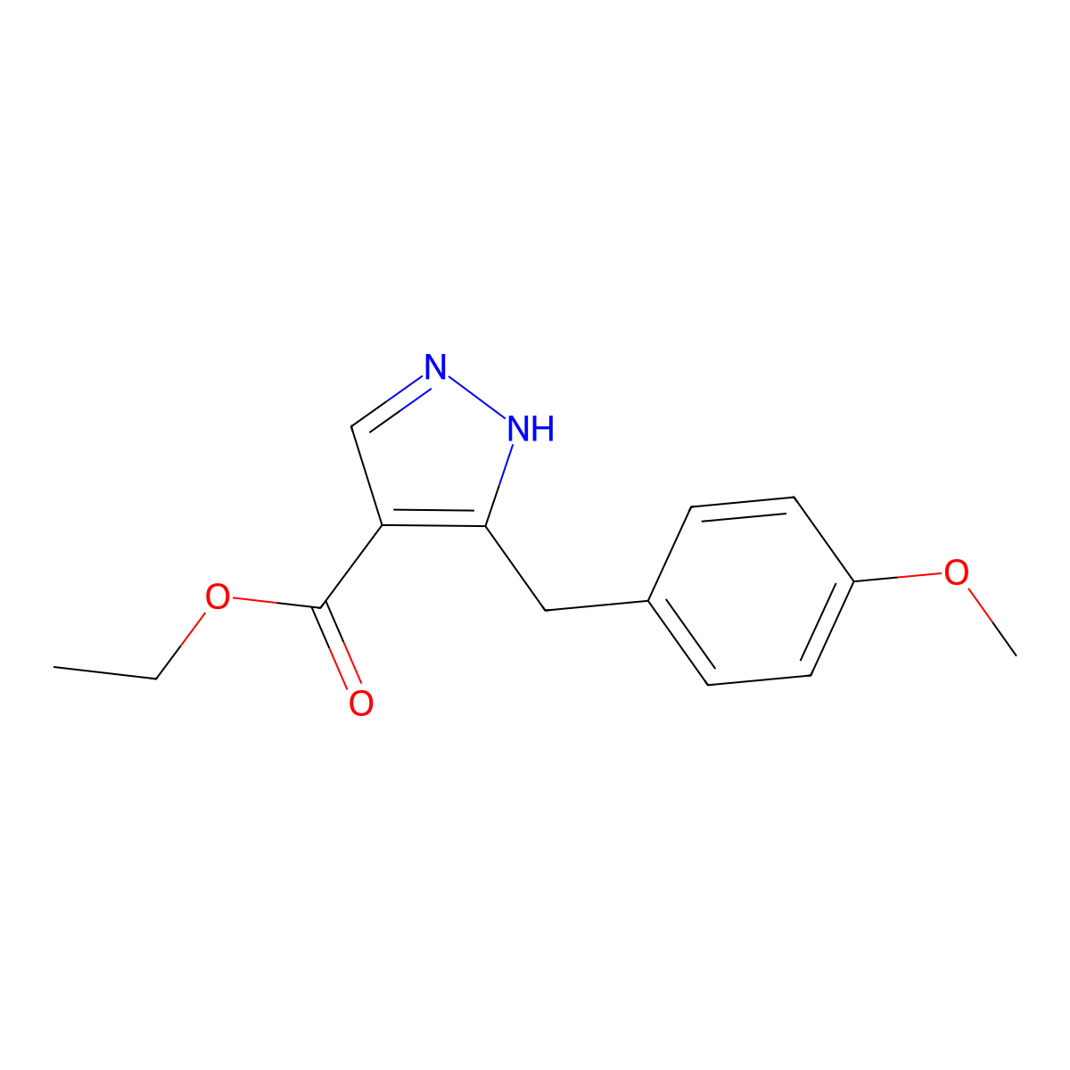 Ethyl 5-[(4-methoxyphenyl)methyl]-1H-pyrazole-4-carboxylate molecular structure, CAS 2282709-41-3