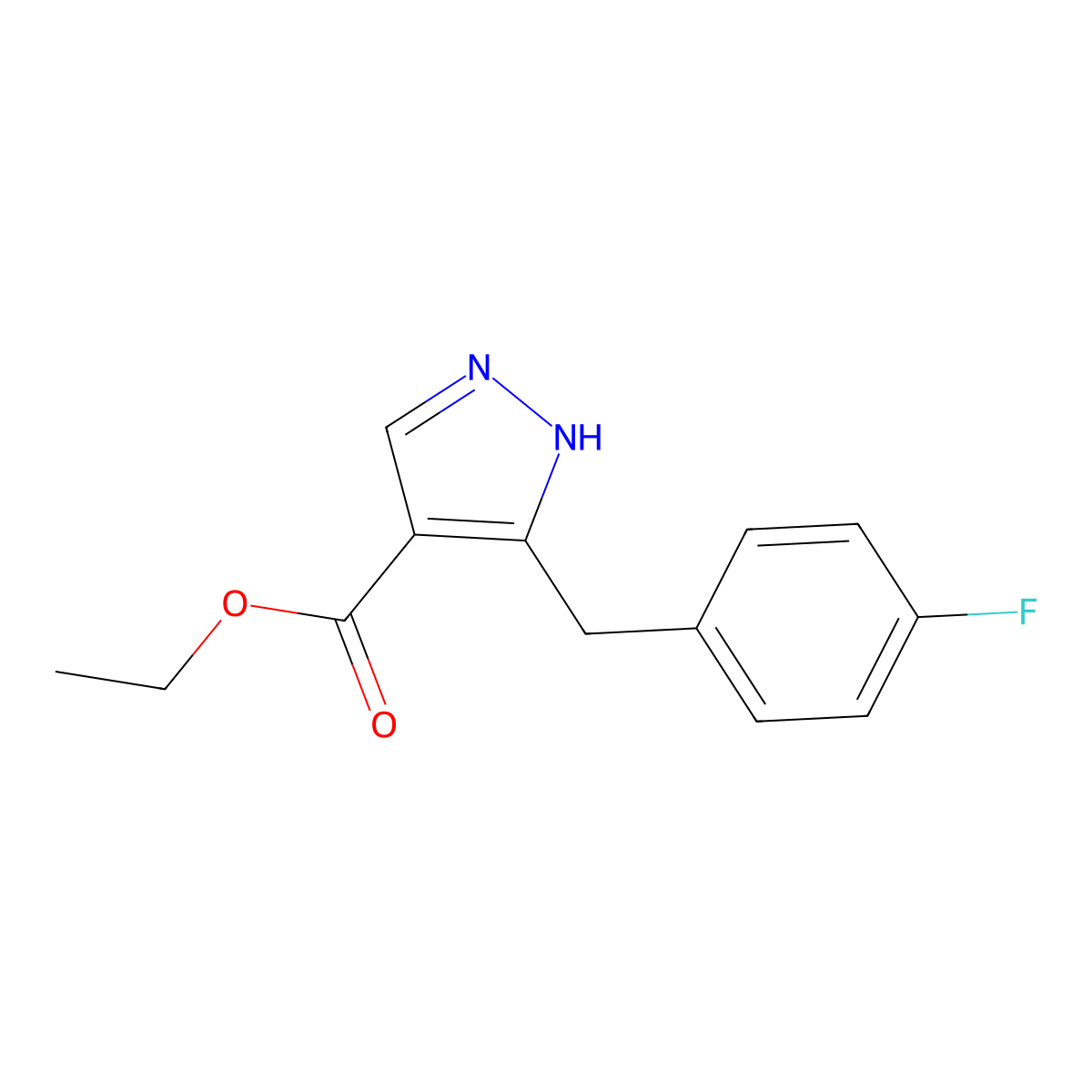 Ethyl 5-[(4-fluorophenyl)methyl]-1H-pyrazole-4-carboxylate molecular structure, CAS 2282712-31-4