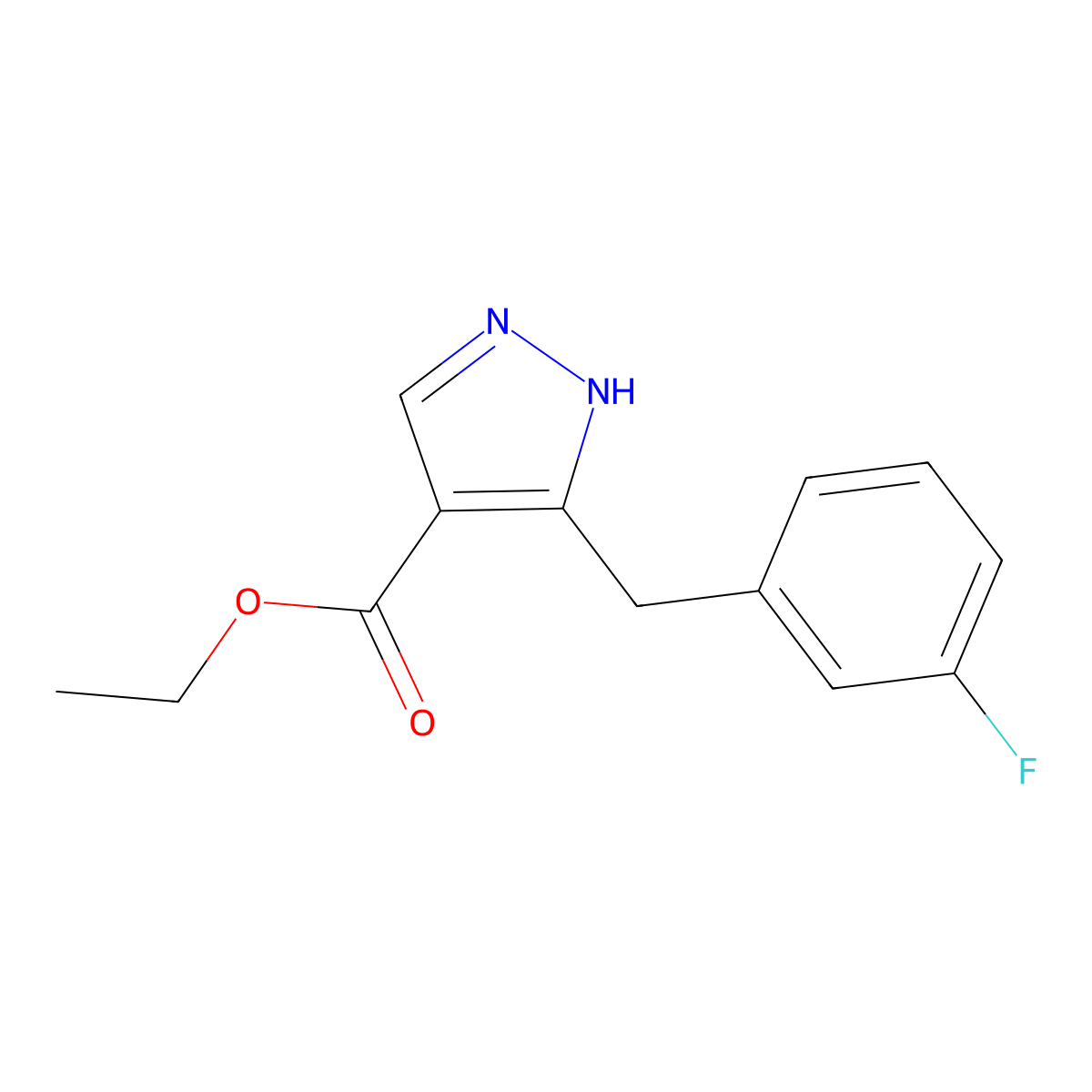 ethyl 5-[(3-fluorophenyl)methyl]-1H-pyrazole-4-carboxylate molecular structure, CAS 2282730-85-0