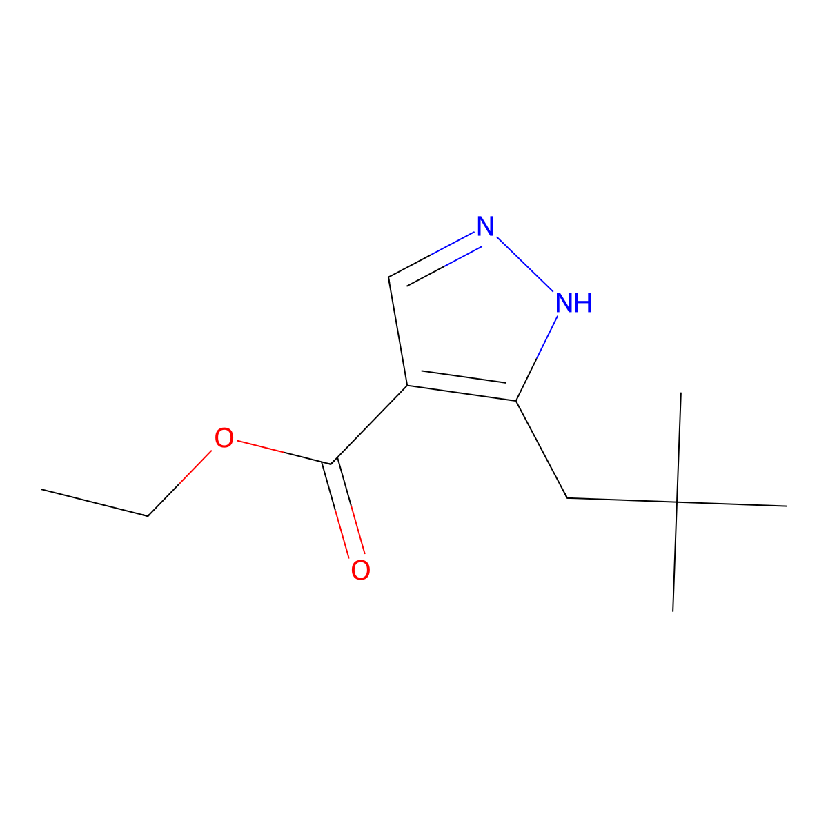 Ethyl 5-(2,2-dimethylpropyl)-1H-pyrazole-4-carboxylate molecular structure, CAS 2282741-52-8