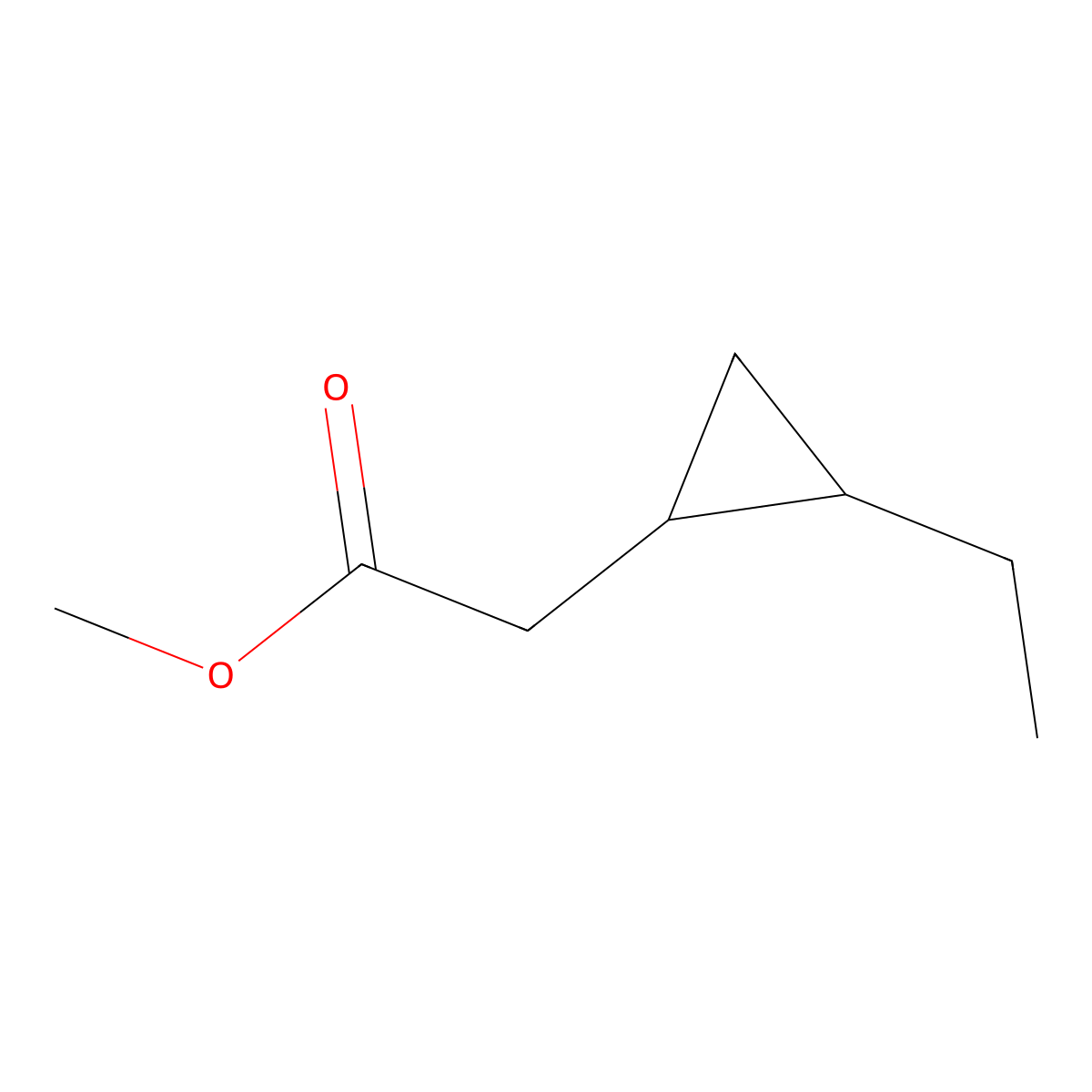 Methyl 2-(2-ethylcyclopropyl)acetate molecular structure, CAS 2282745-14-4