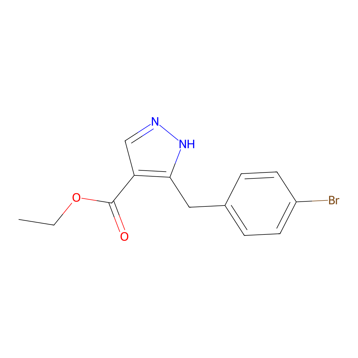 Ethyl 5-[(4-bromophenyl)methyl]-1H-pyrazole-4-carboxylate molecular structure, CAS 2282774-16-5