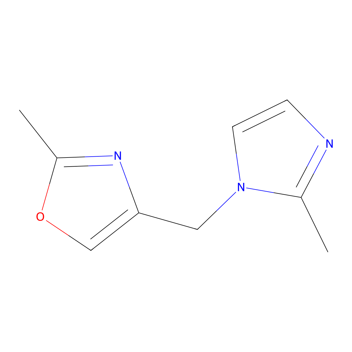 2-methyl-4-[(2-methyl-1H-imidazol-1-yl)methyl]-1,3-oxazole molecular structure, CAS 2282787-80-6