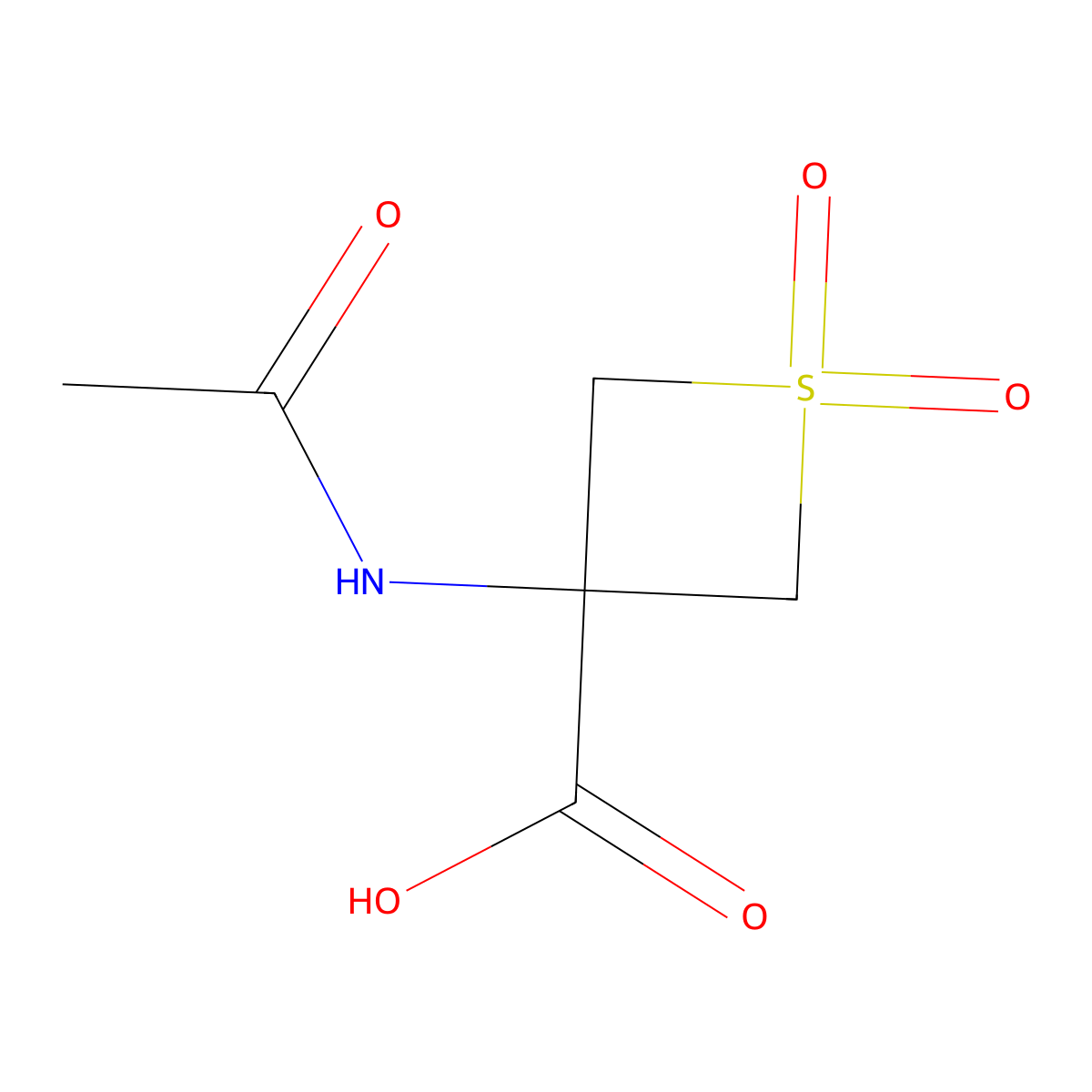 3-Acetamido-1,1-dioxo-1lambda6-thietane-3-carboxylic acid molecular structure, CAS 2282917-41-1
