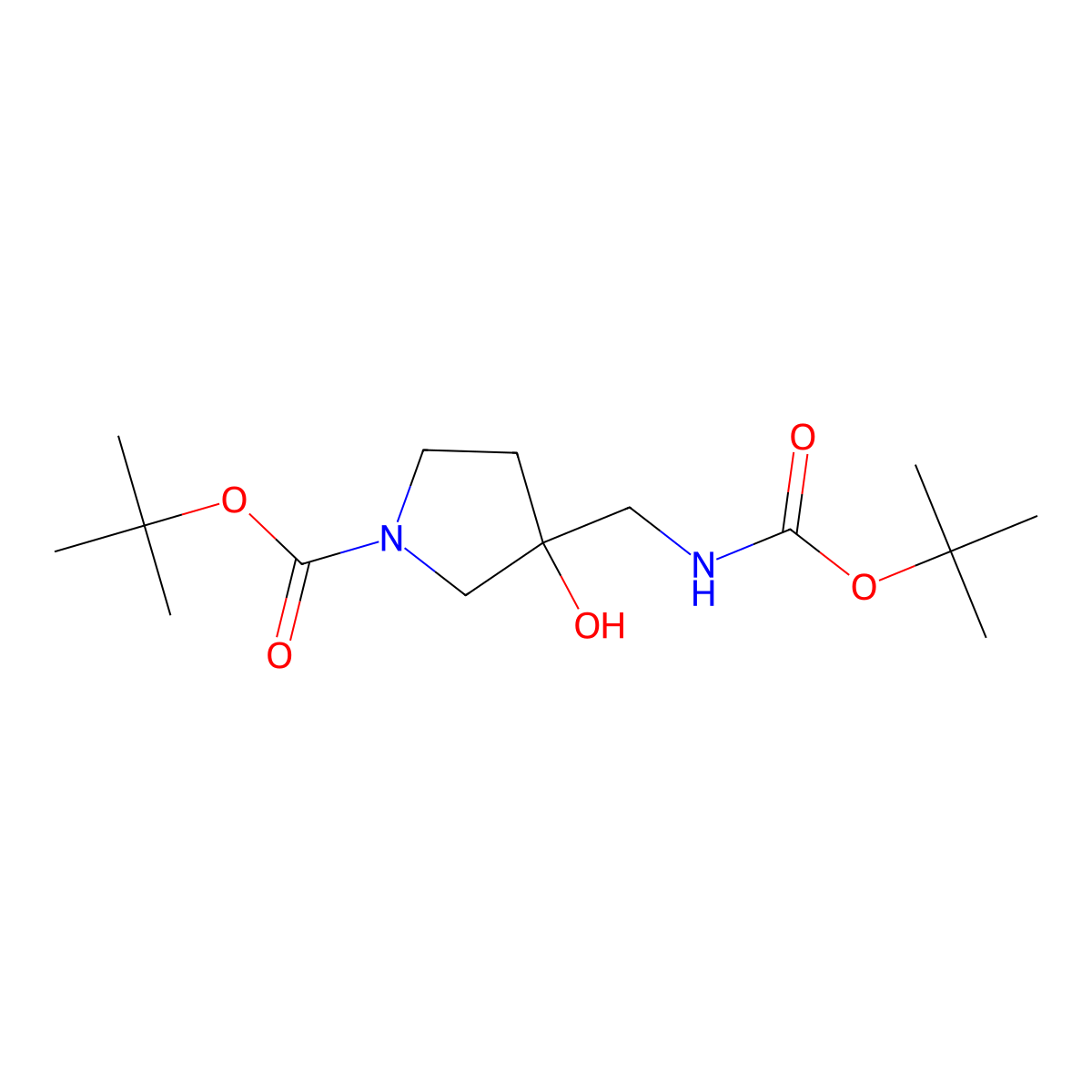 Tert-butyl 3-({[(tert-butoxy)carbonyl]amino}methyl)-3-hydroxypyrrolidine-1-carboxylate molecular structure, CAS 2283042-21-5