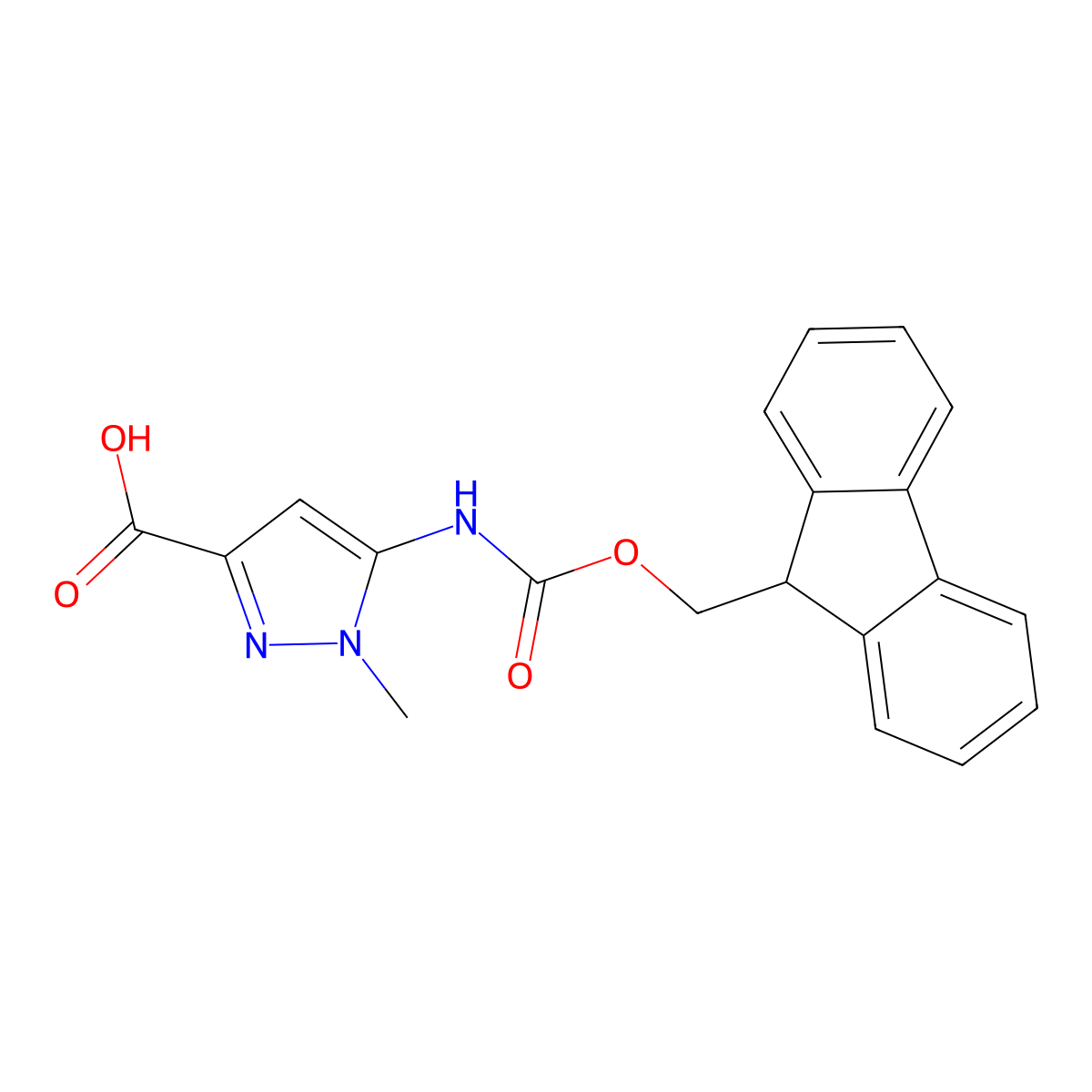 5-({[(9H-fluoren-9-yl)methoxy]carbonyl}amino)-1-methyl-1H-pyrazole-3-carboxylic acid molecular structure, CAS 2283216-85-1