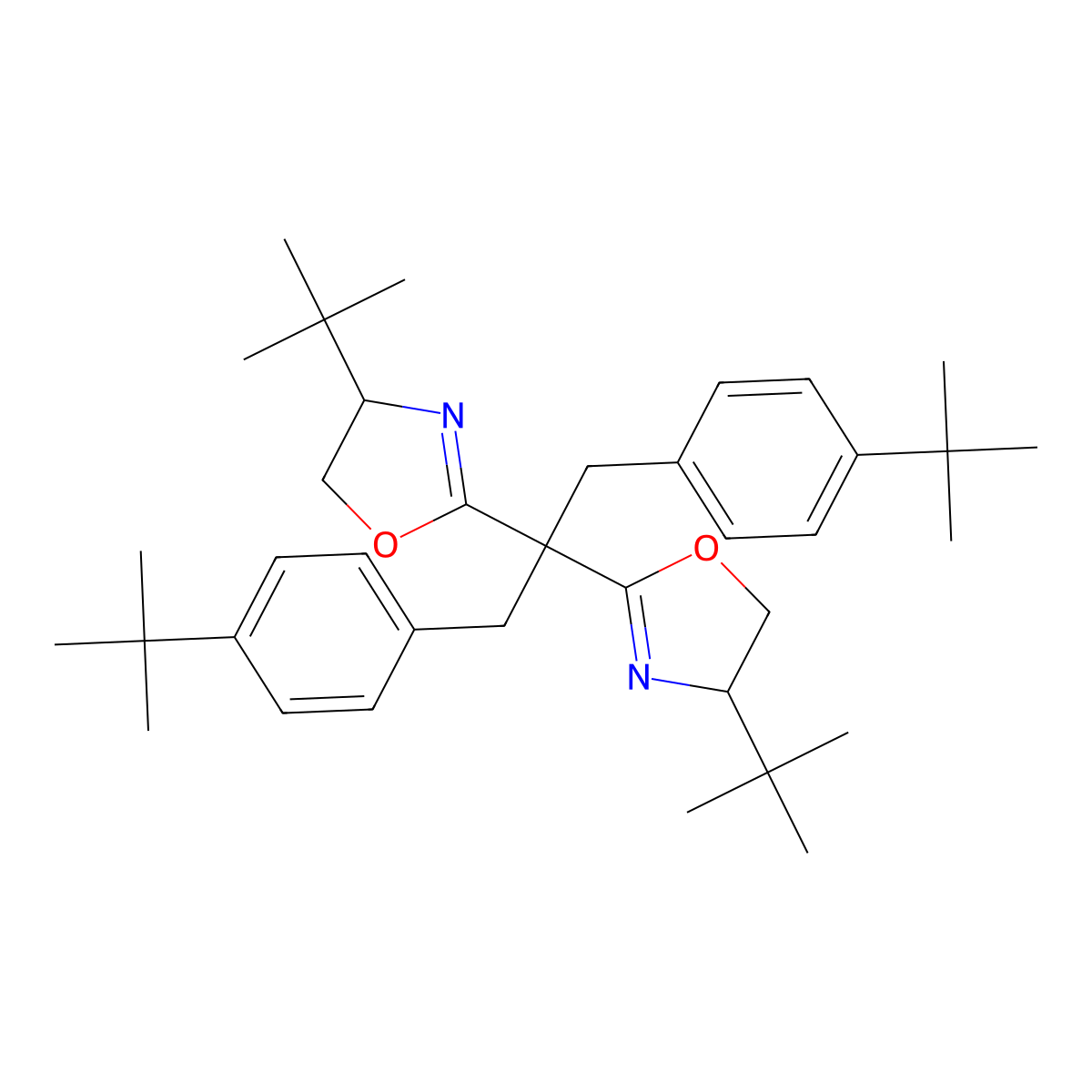 (4S,4'S)-2,2'-(1,3-Bis(4-(tert-butyl)phenyl)propane-2,2-diyl)bis(4-(tert-butyl)-4,5-dihydrooxazole) molecular structure, CAS 2283330-44-7